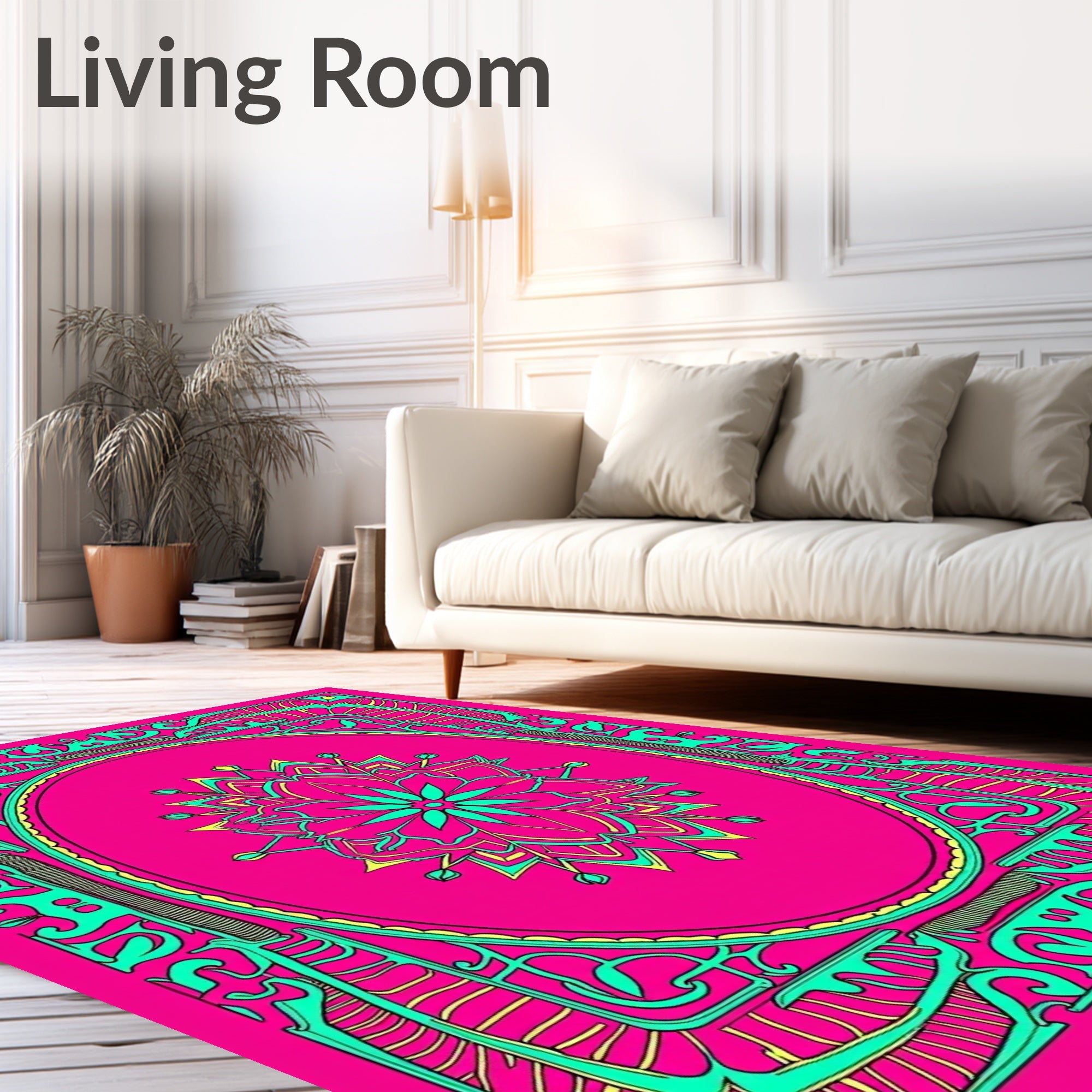 Vibrant Teal Floral Frame Rug