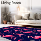 Hot Pink Flamingo Snowflakes Navy Rug