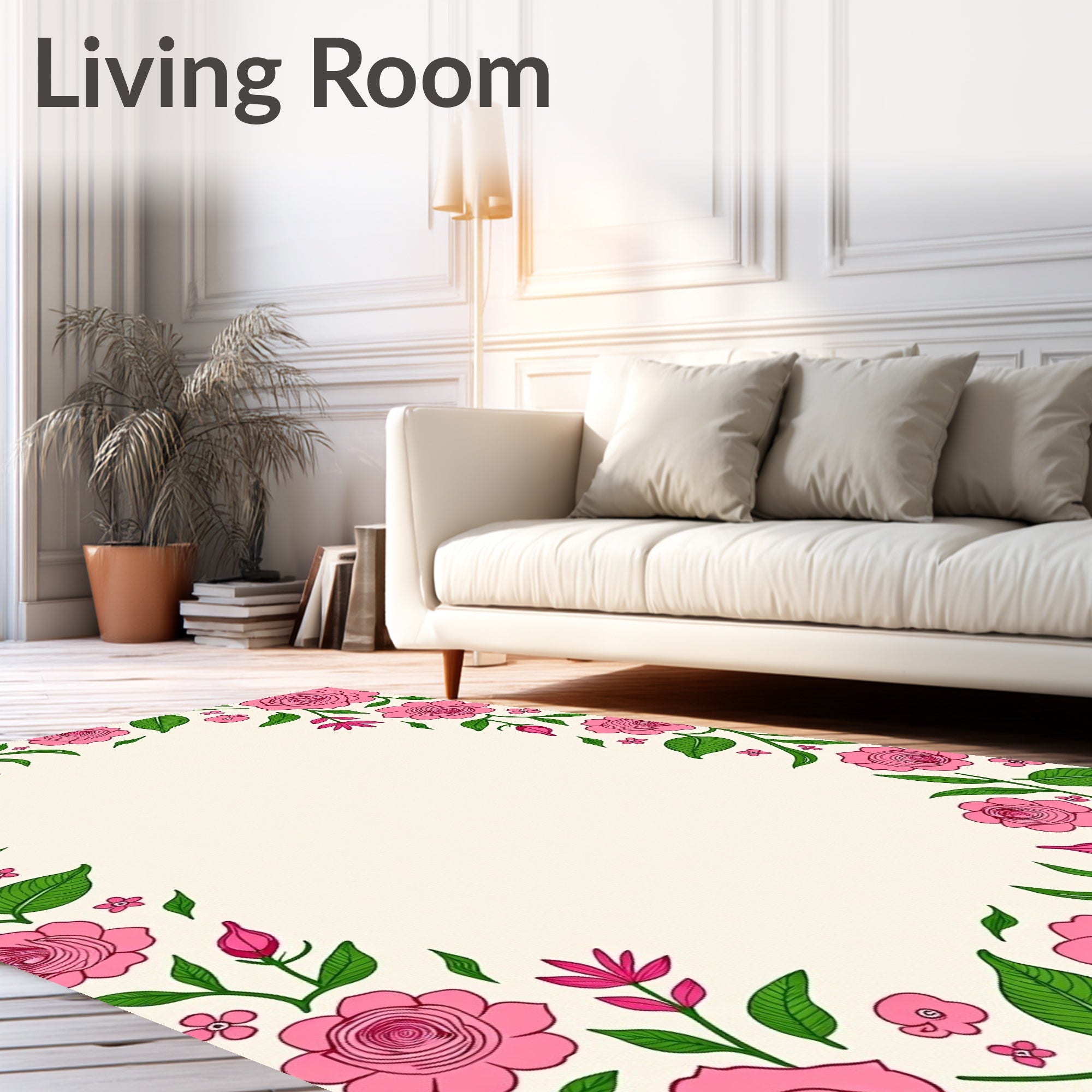 Pink Rose Blossom Border Rug