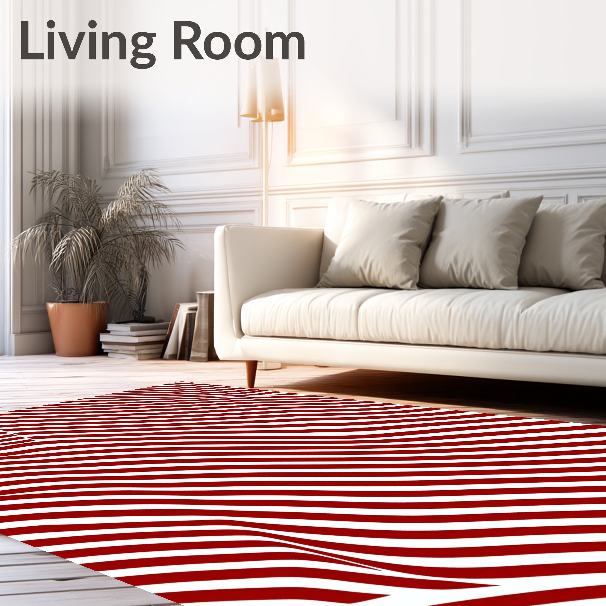 Crimson White Wavy Striped Rug
