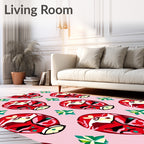 Festive Red Tribal Mask Pink Background Rug