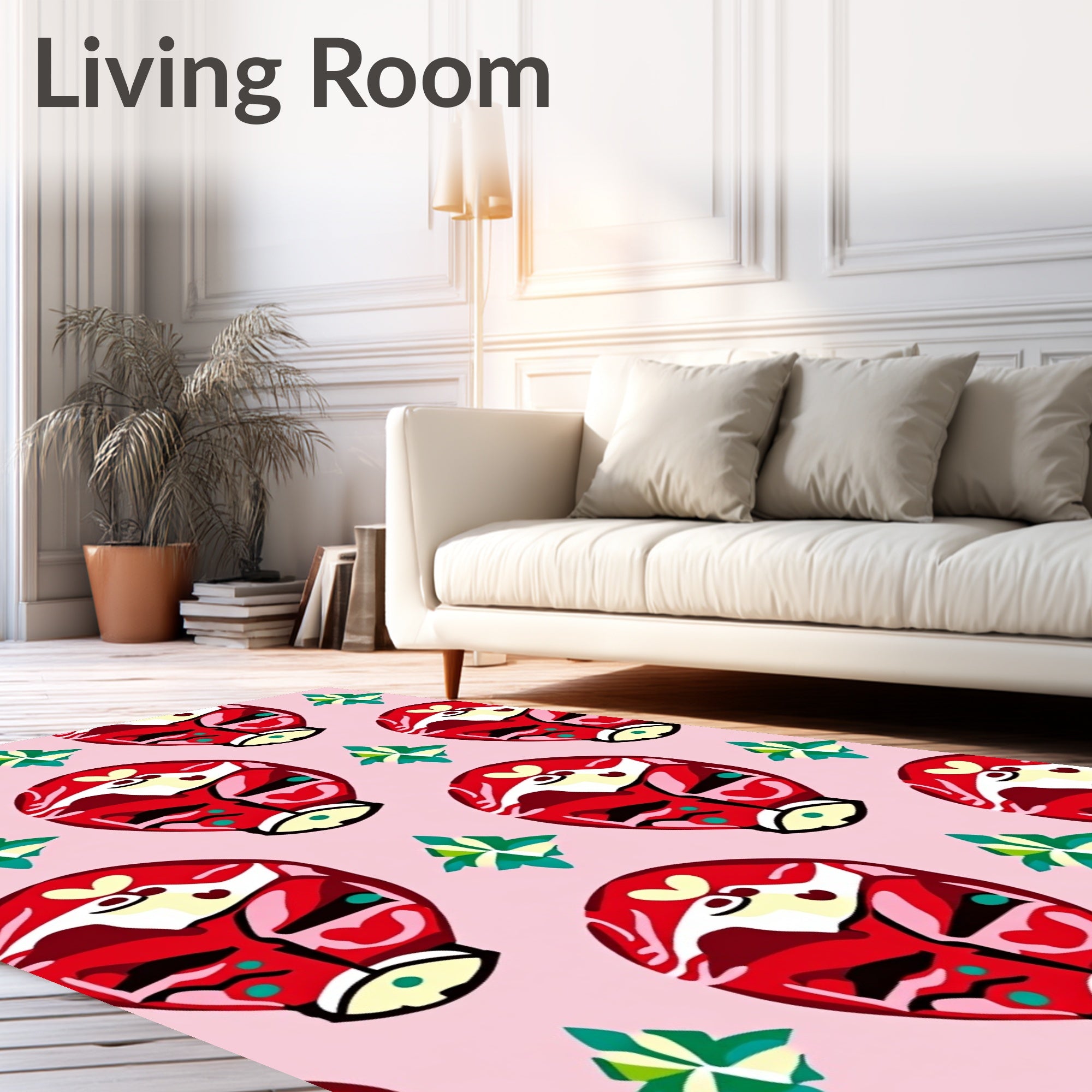 Festive Red Tribal Mask Pink Background Rug