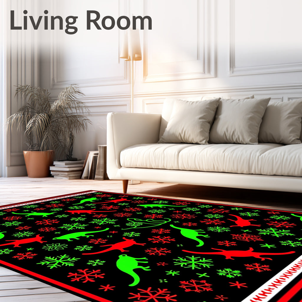 Christmas Dinosaurs Snowflakes Red Green Rug