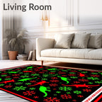 Christmas Dinosaurs Snowflakes Red Green Rug