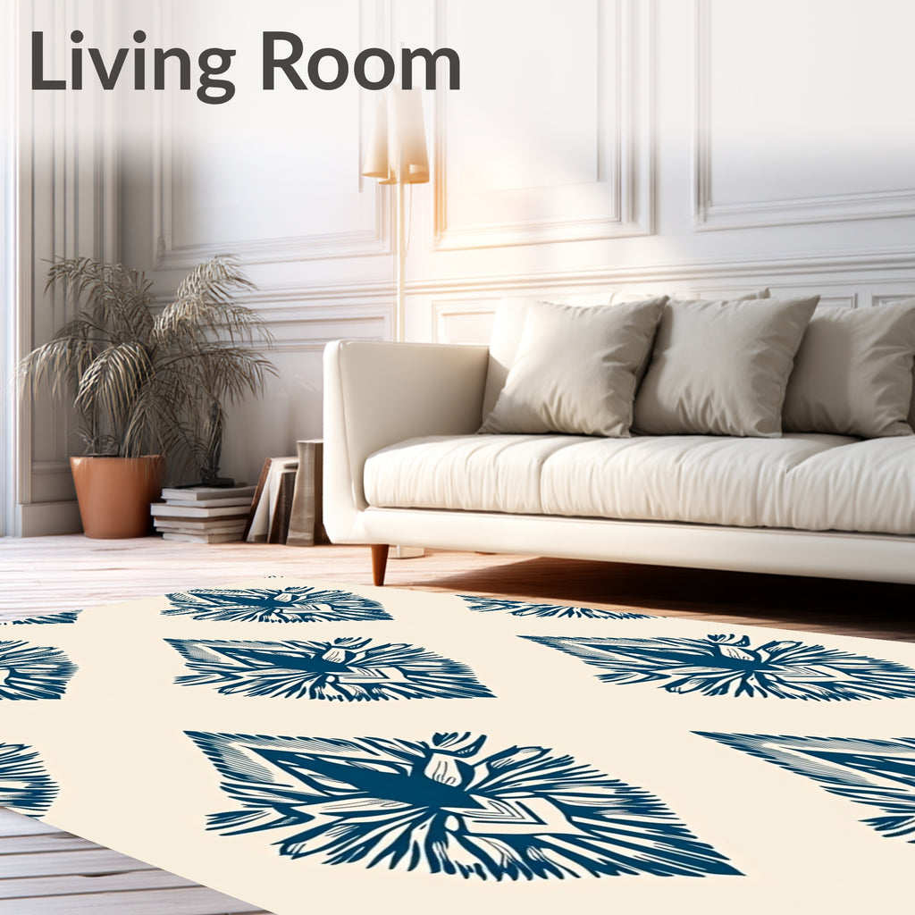 Deep Blue Floral Drop Rug