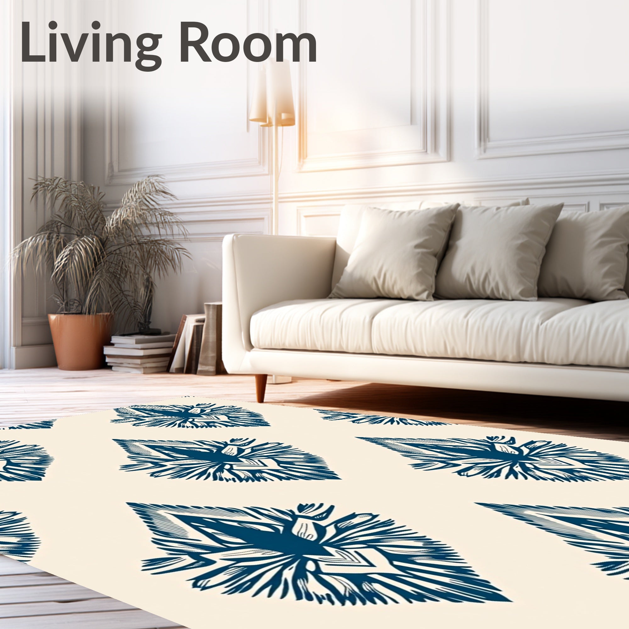 Deep Blue Floral Drop Rug