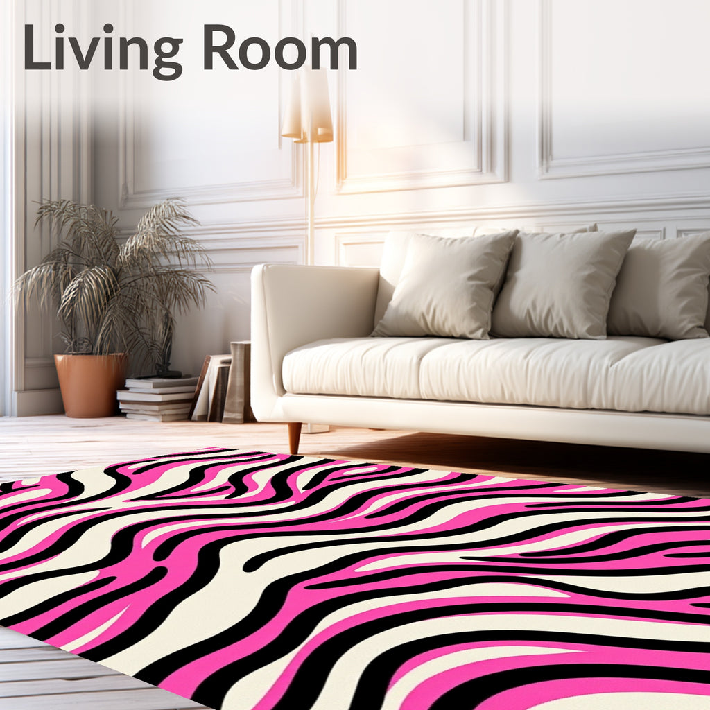 Hot Pink Zebra Stripe Waves Rug