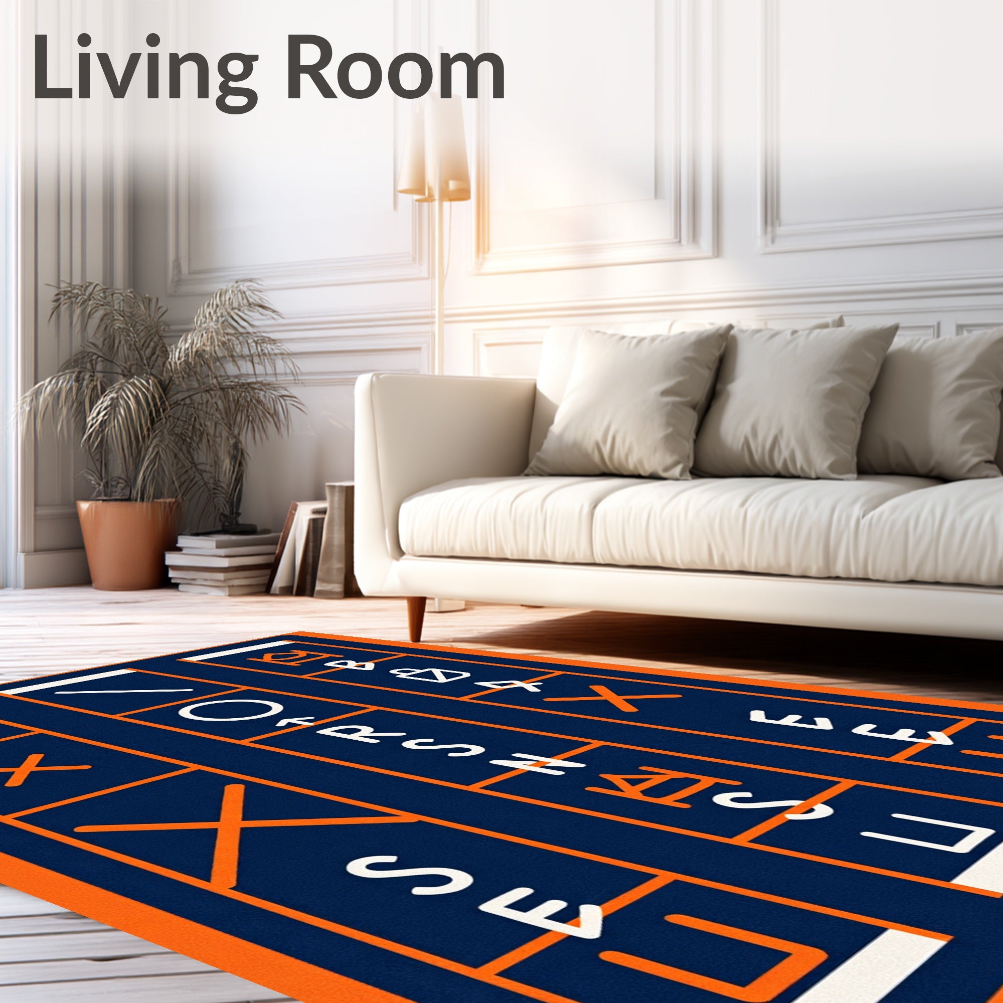 Orange Geometric Symbolic Panels Rug