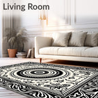Bold Black White Mandalas Frame Rug