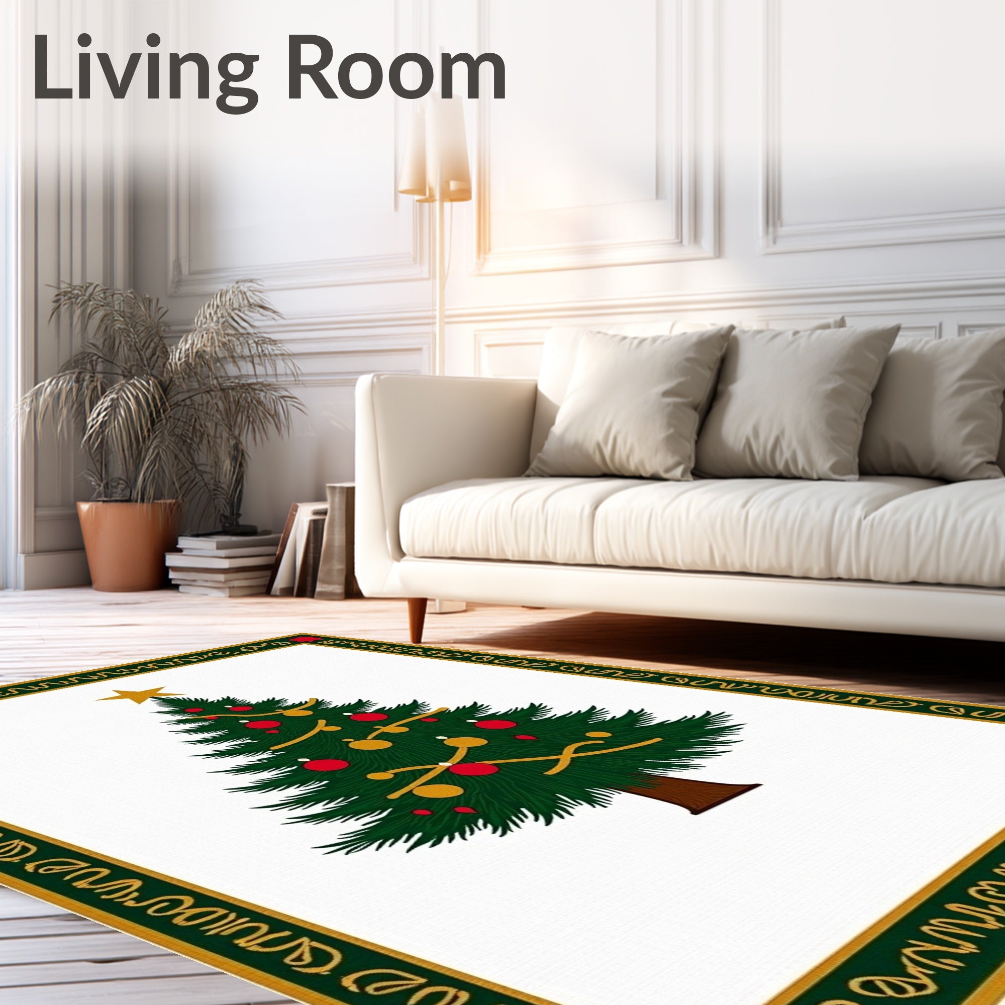 Festive Evergreen Tree Bauble Garland Rug