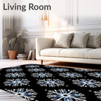 Black White Blue Starburst Floral Arrangement Rug
