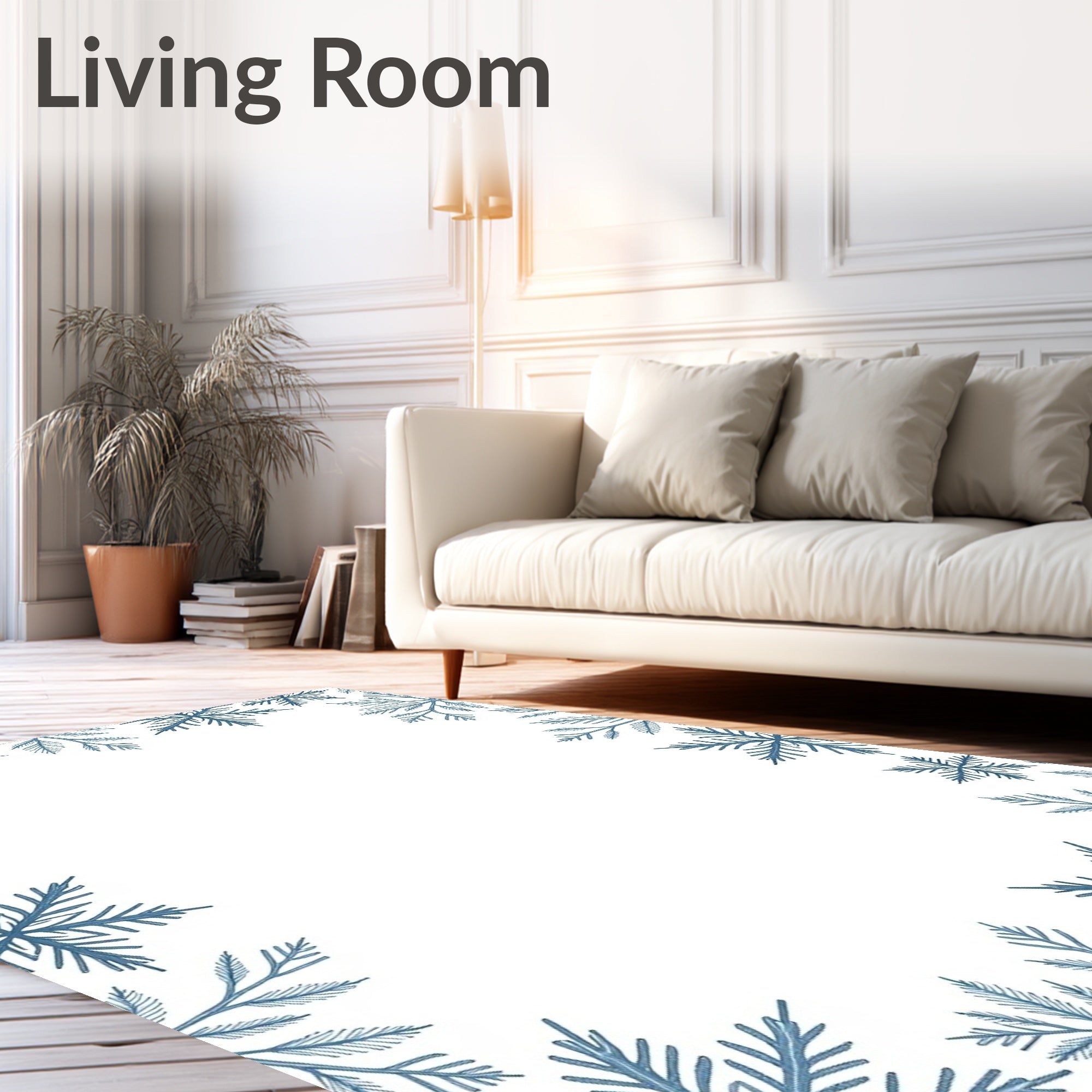 Winter Blue Snowflake Border Frame Rug