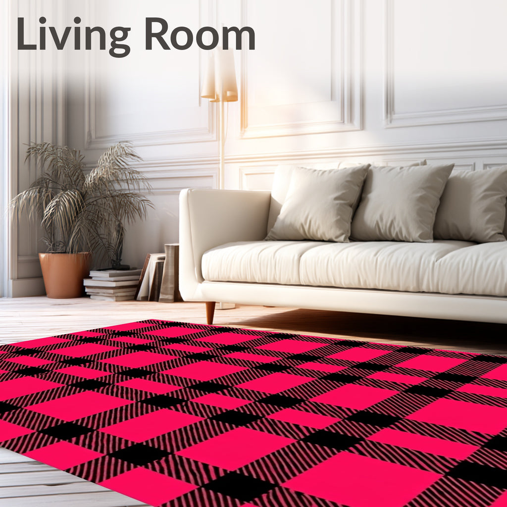 Vivid Pink Black Plaid Check Rug