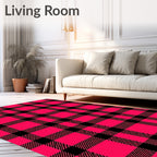 Vivid Pink Black Plaid Check Rug