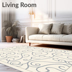 Cream Blue Swirl Flourish Medallion Rug