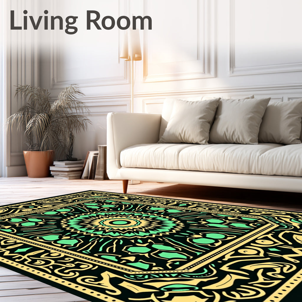 Black Yellow Green Floral Mandalas Rug