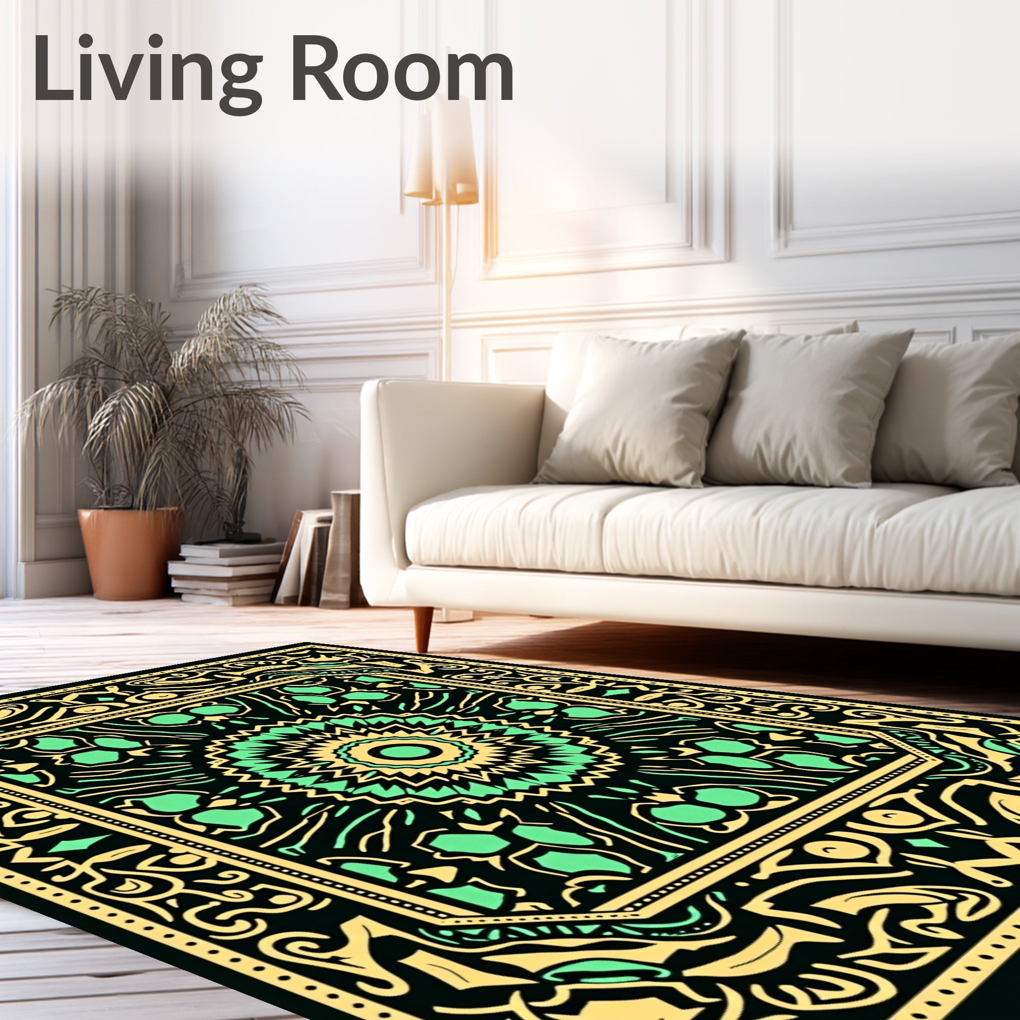 Black Yellow Green Floral Mandalas Rug