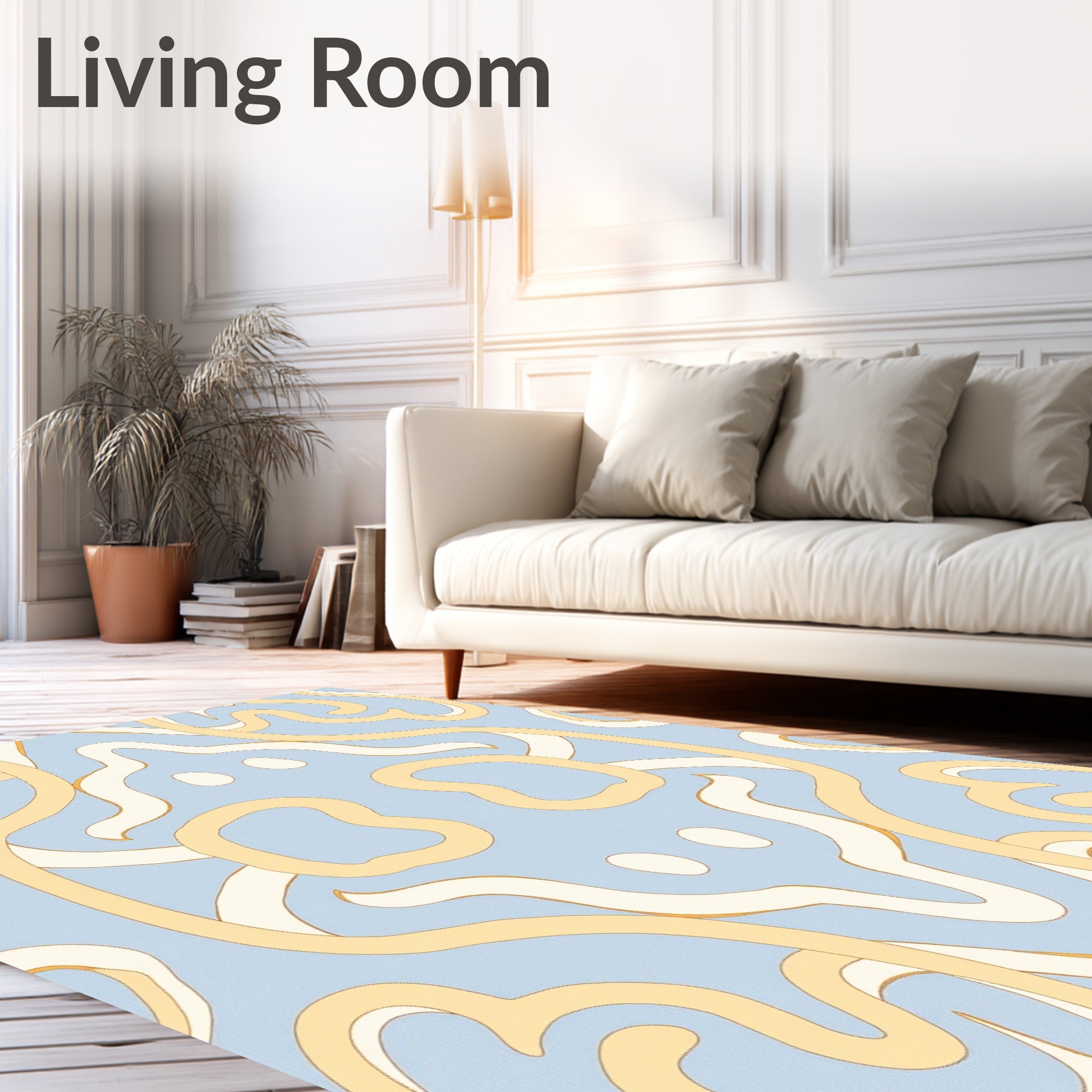 Pale Blue Swirled Filigree Abstract Rug