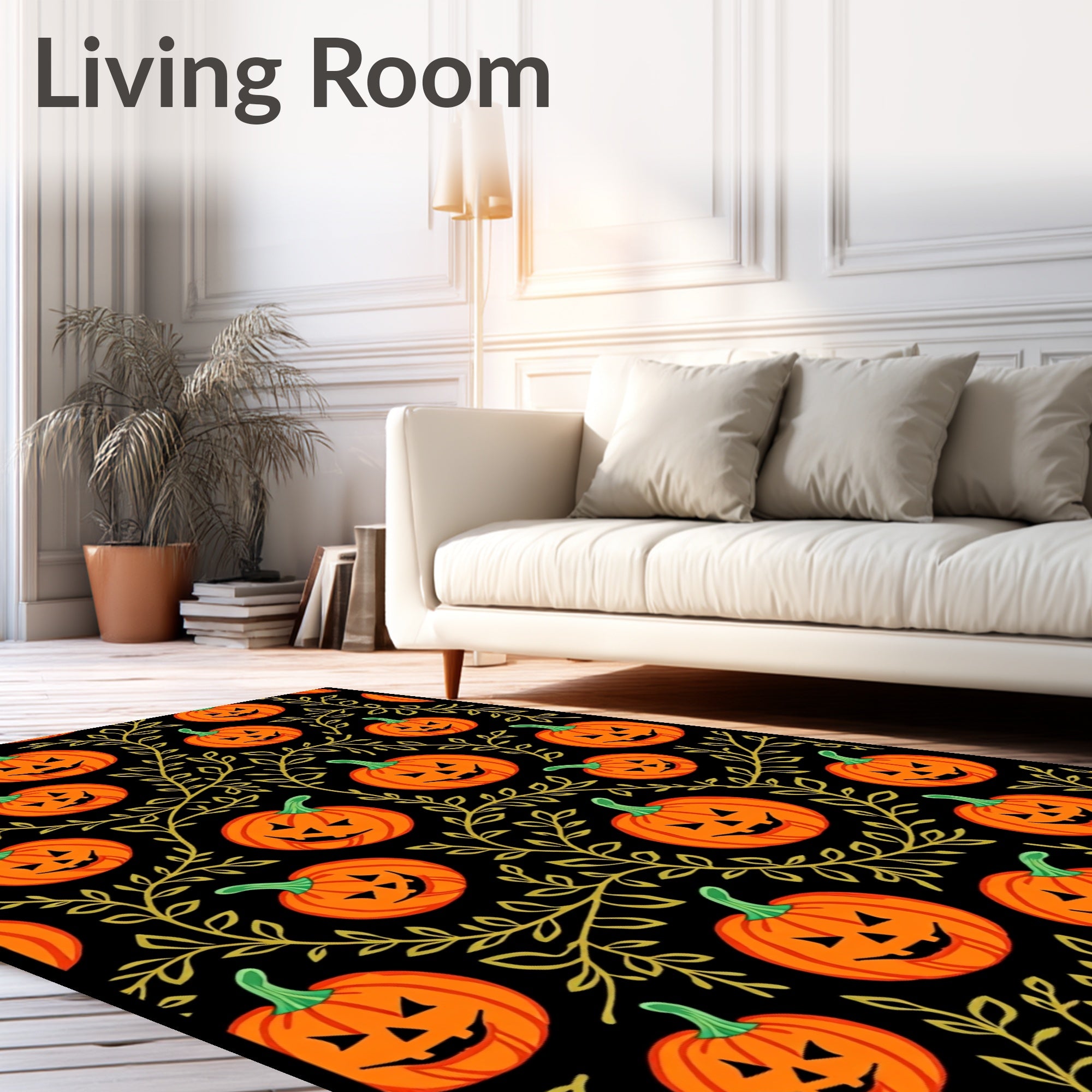 Halloween Orange Jack O Lantern Foliage Rug