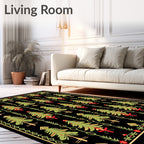 Green Pine Trees Red Accents Border Rug