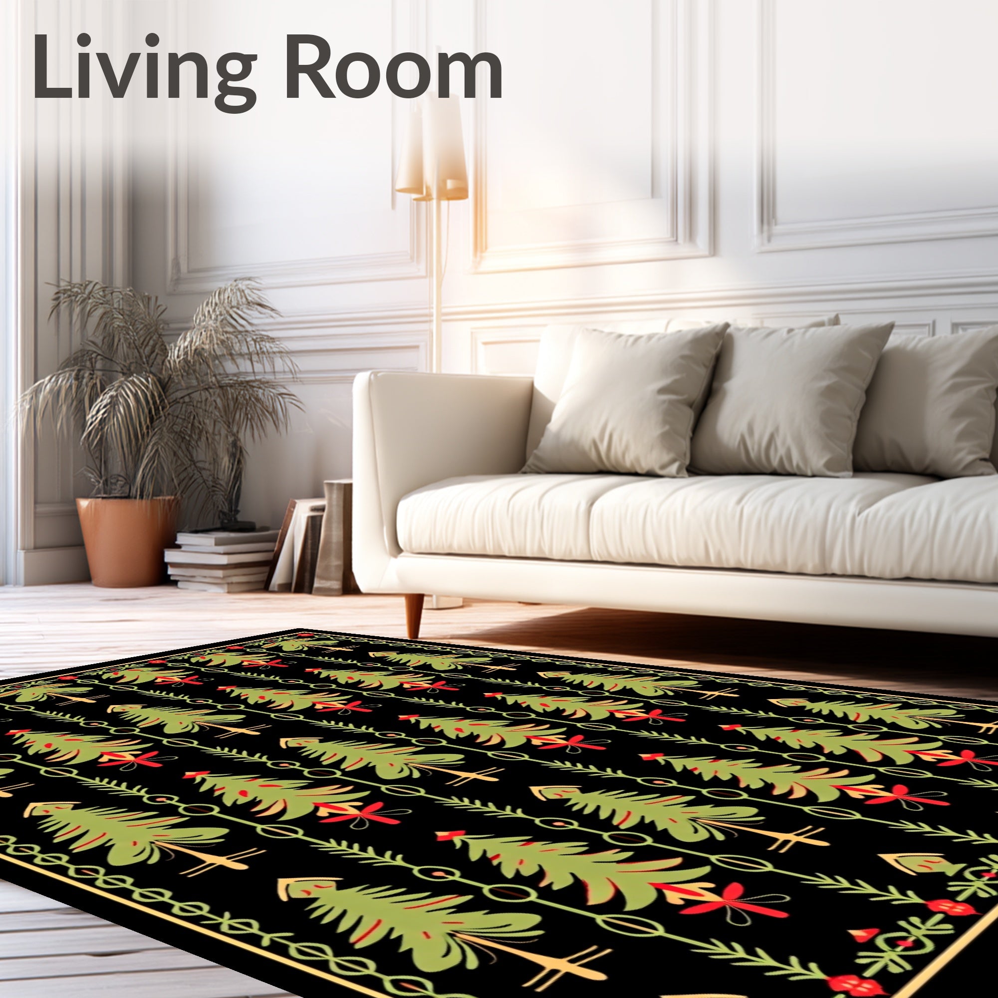 Green Pine Trees Red Accents Border Rug