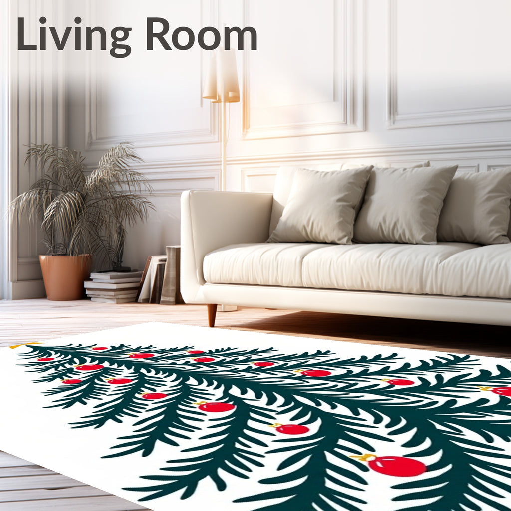 Evergreen Star Red Ornament Tree Rug