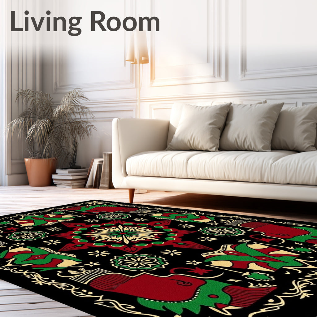 Central Star Red Green Folk Rug