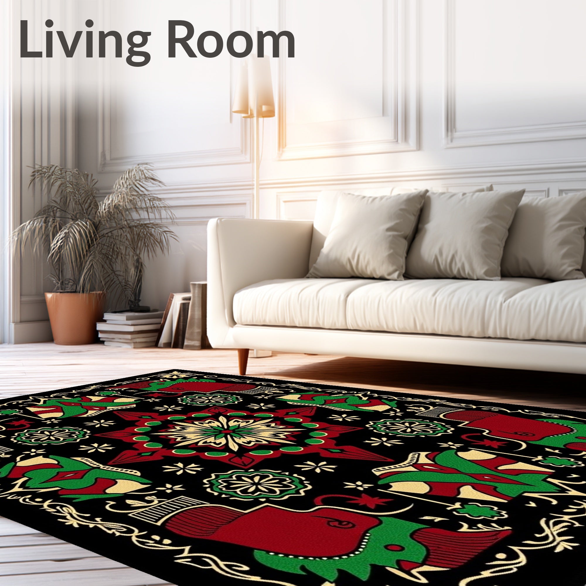 Central Star Red Green Folk Rug