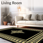 Black Gold Ornate Laurel Medallion Rug