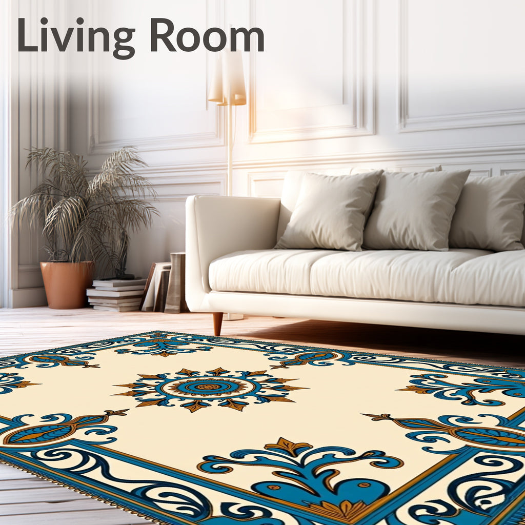Blue Amber Scrollwork Medallion Rug