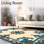 Blue Amber Scrollwork Medallion Rug