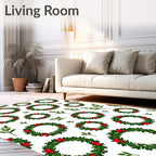 Green Wreaths With Red Berries Rug