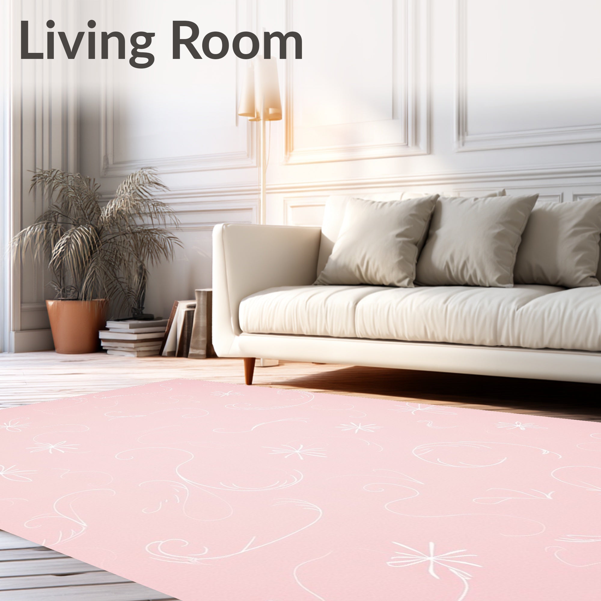 Pale Pink Floral Swirl Sketch Rug
