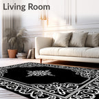 Elegant Black White Mandala Scrollwork Rug
