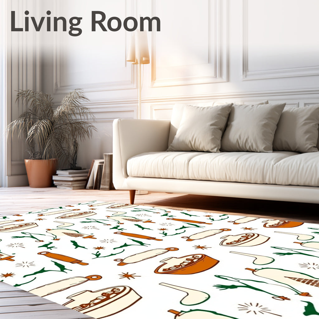 Earthy Orange Folk Objects Cream Rug