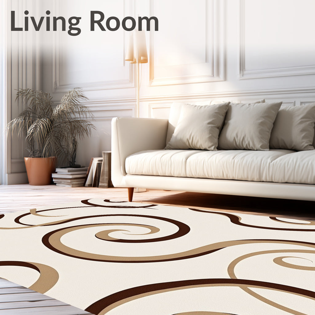 Earthy Brown Swirl Arabesque Rug