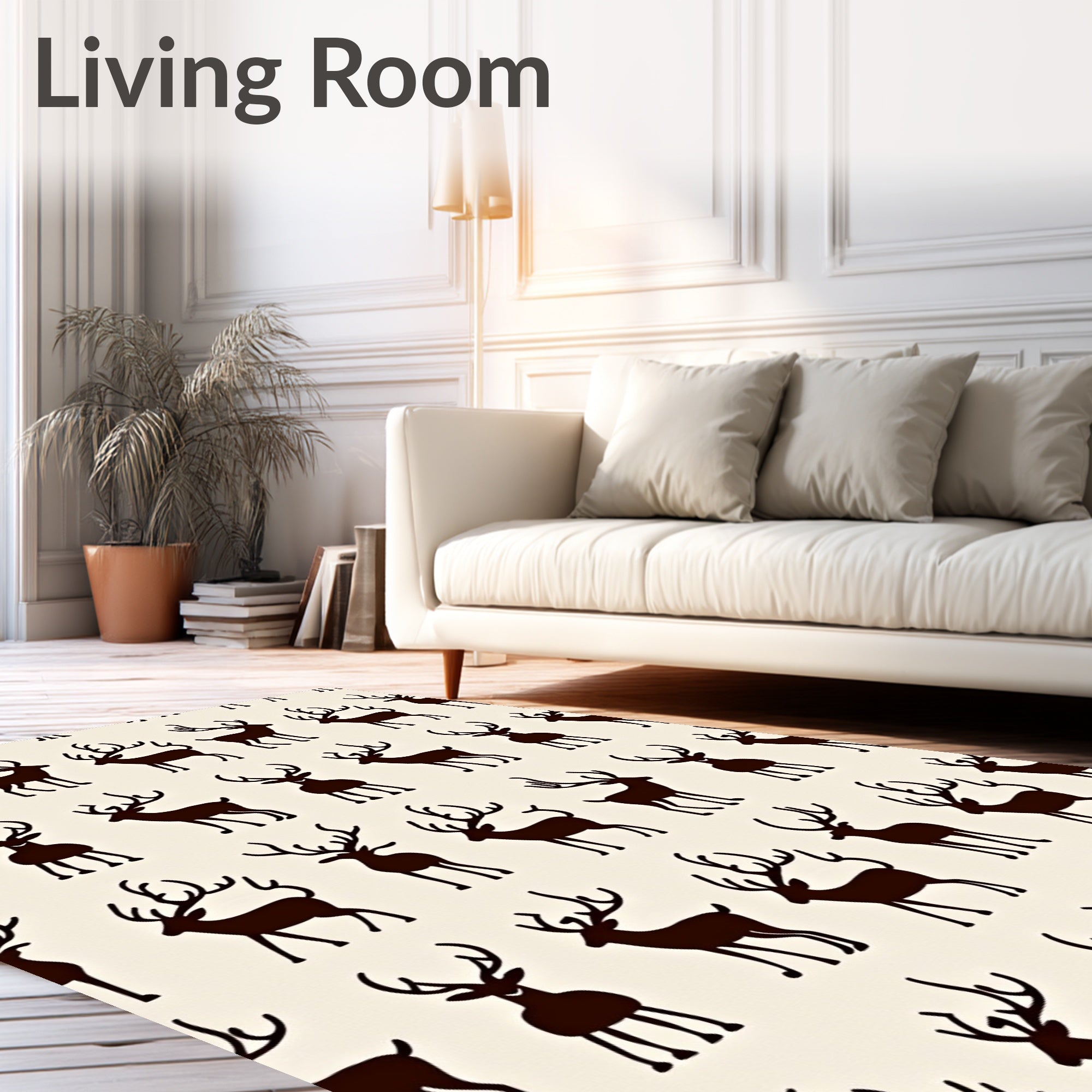 Dark Brown Deer Silhouette Repeating Pattern Rug