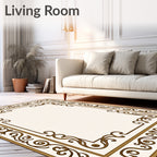 Ornate Brown Scrollwork Classic Border Rug