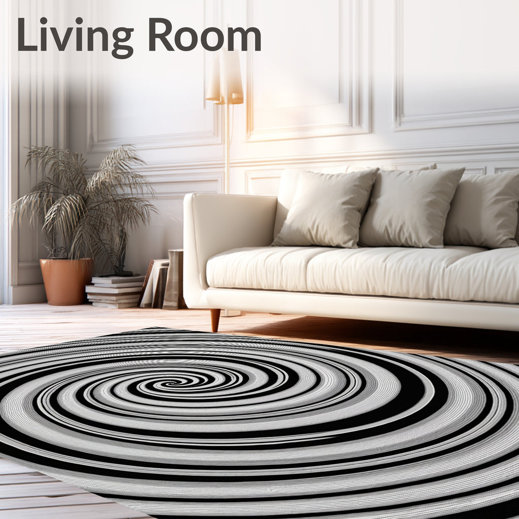 Black White Spiral Optical Illusion Rug