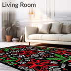 Red Poinsettia Black Holiday Floral Rug