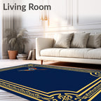 Golden Ornate Blue Bird Border Rug
