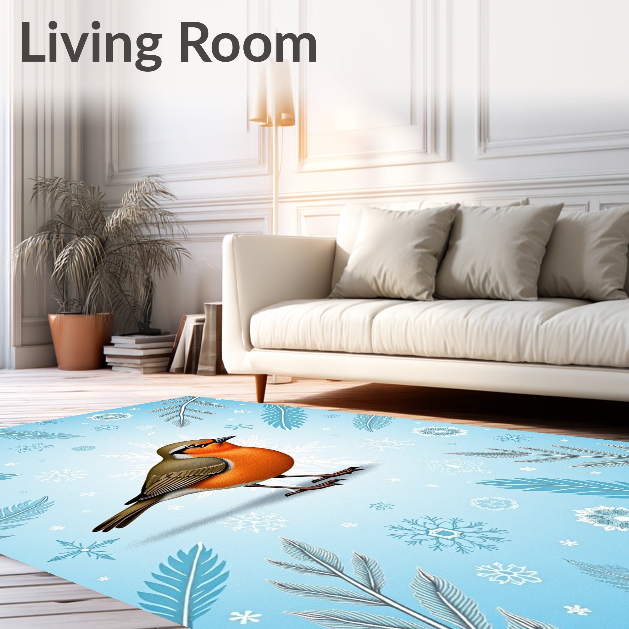 Robin With Winter Snowflakes Rug