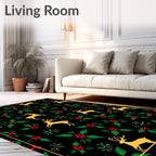 Golden Reindeer Holly Berry Garland Rug