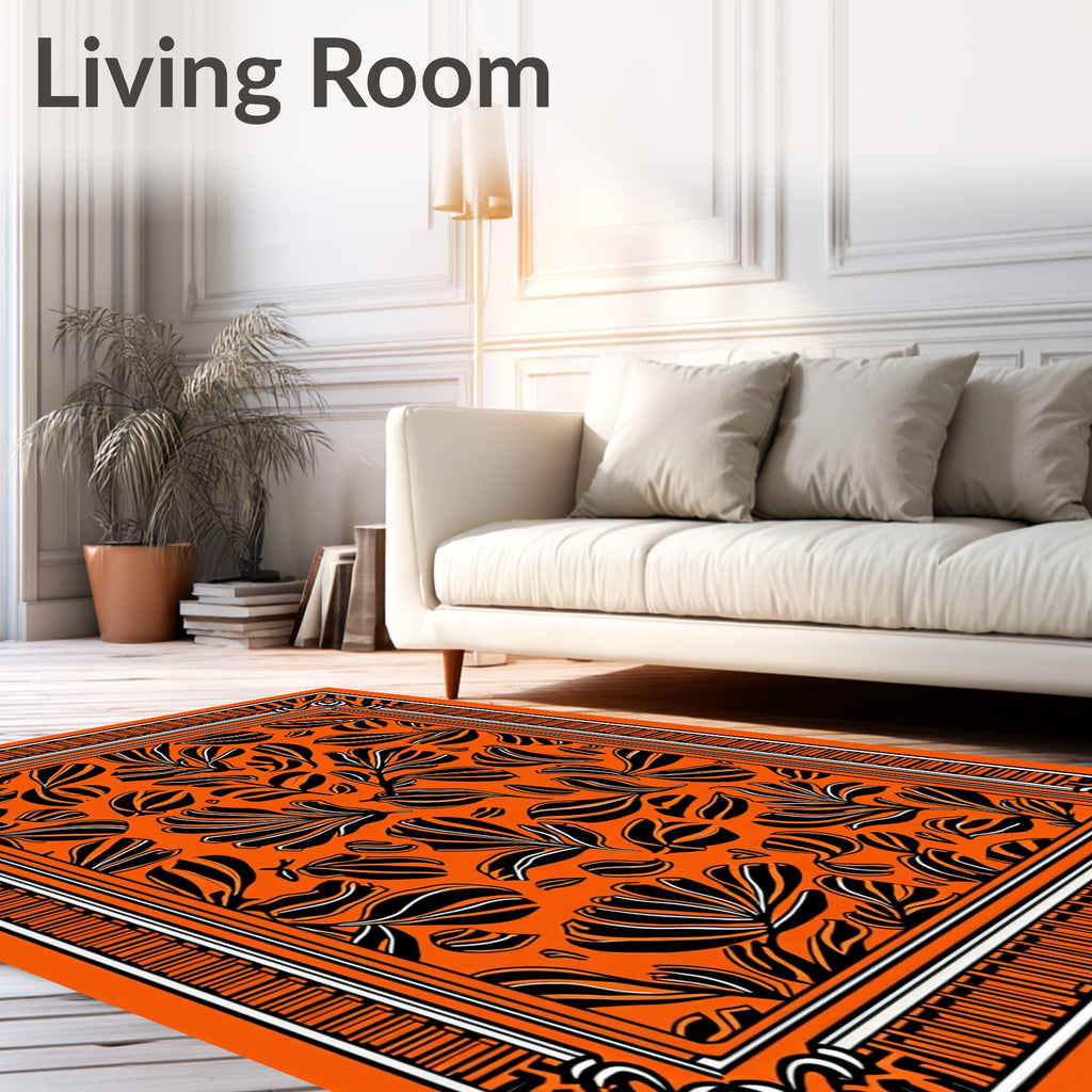 Bold Orange Black Leaf Scatter Rug