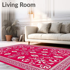 Vibrant Red Floral Vines Border Rug