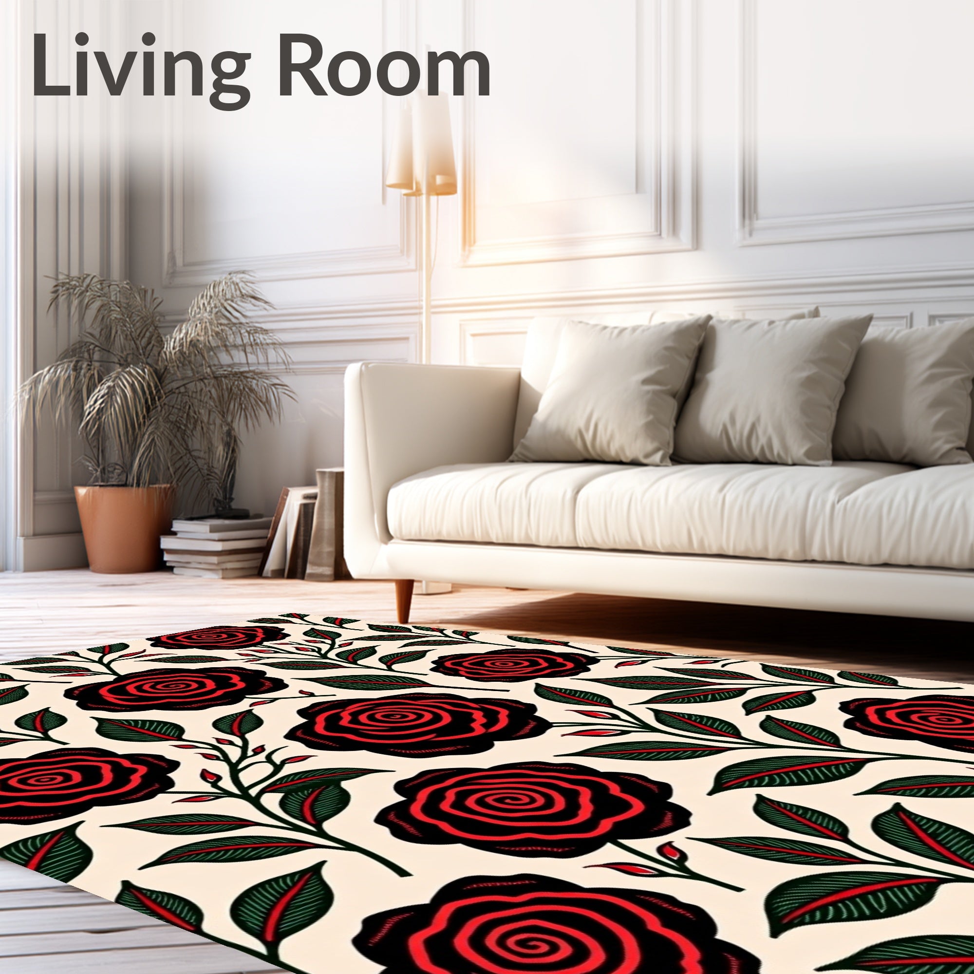 Vintage Red Black Floral Vine Rug