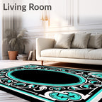 Black Teal Floral Oval Statement Rug