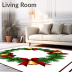 Festive Green Pine Wreath Gold Bells Rug