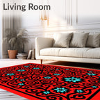 Red Black Teal Floral Swirl Harmony Rug