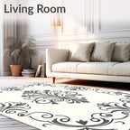 Ornate Gray Scrollwork Floral Framing Rug